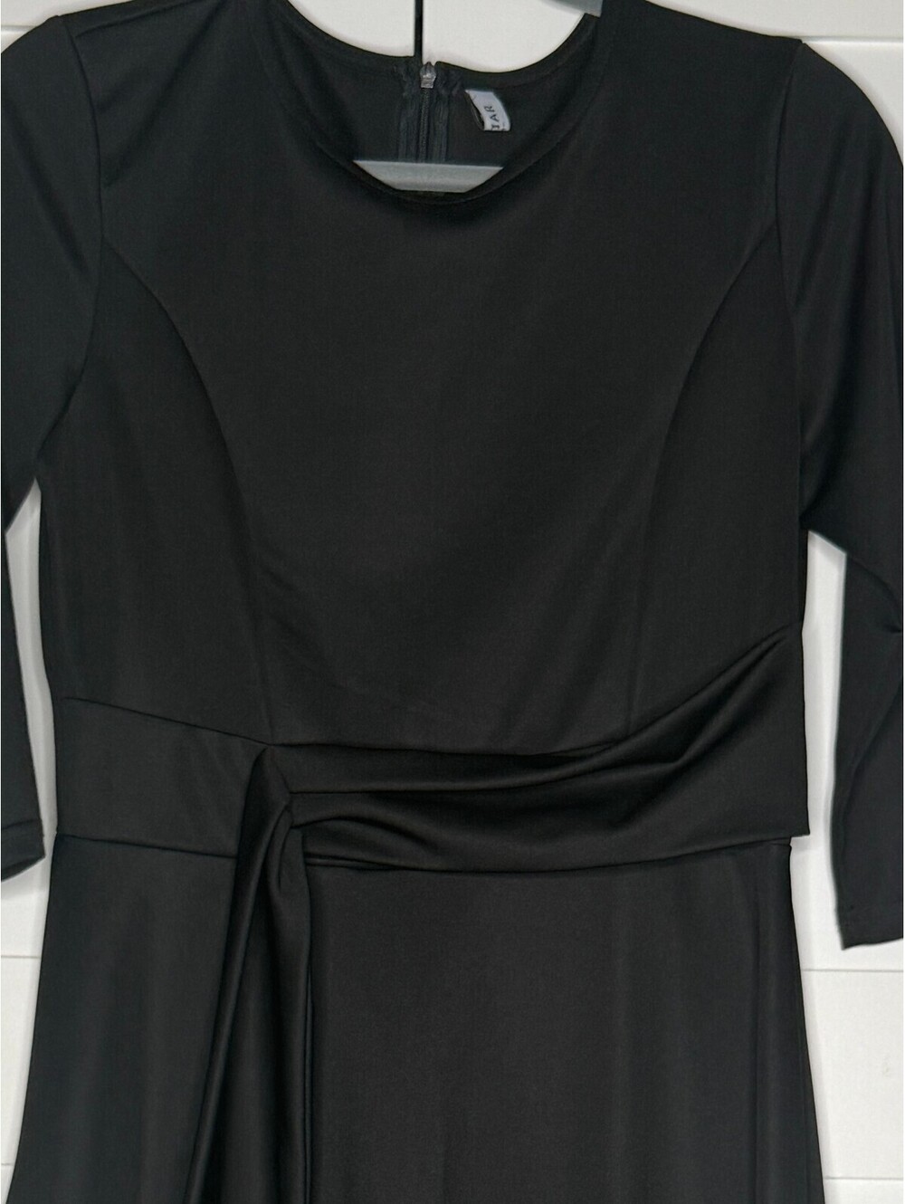 Fenjar Women's Black Ruched Waist Fit & Flare Midi Dress Size Medium